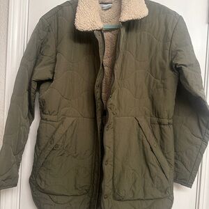 Columbia Olive Green Quilted Military Jacket with Sherpa Lining